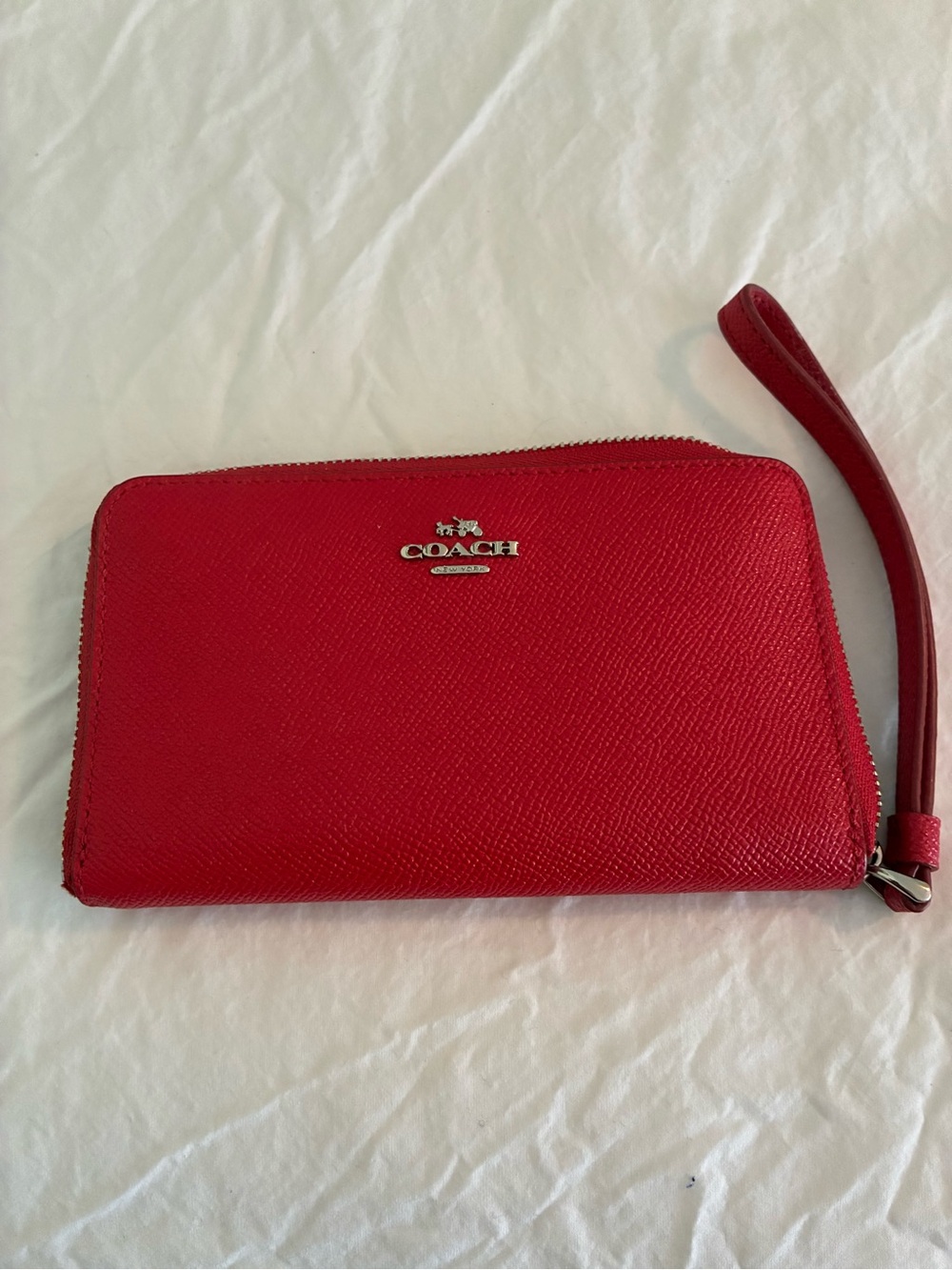 COACH Red Leather Zip Wristlet with Silver Logo